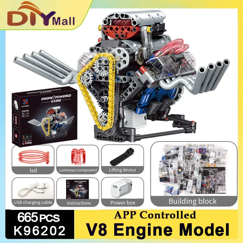K96202 Chrome V8 Engine Building Kit - 665pcs APP Controlled Motorized Model with LED Lights & Rechargeable Battery STEM Toy
K96202 Chrome V8 Engine Building Kit - 665pcs APP Controlled Motorized Model with LED Lights & Rechargeable Battery STEM Toy