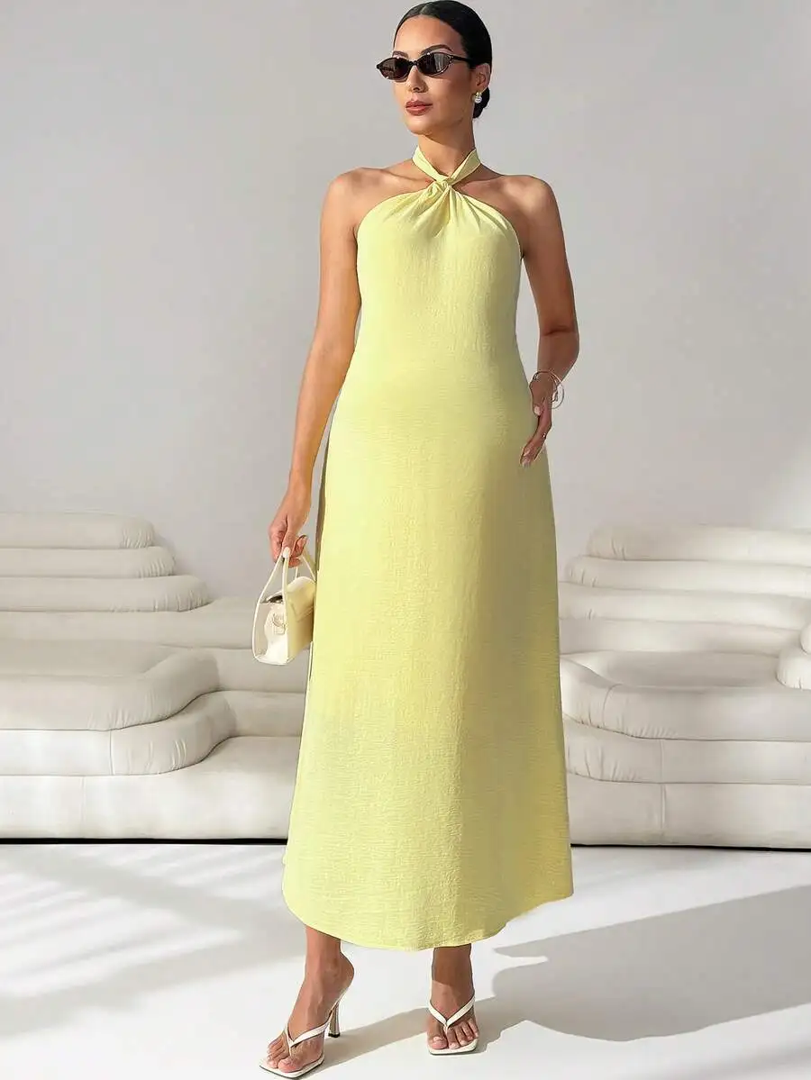 Elegant Halter Neck Solid Color Backless Tie Vacation Maxi Dress
Elegant Halter Neck Solid Color Backless Tie Vacation Maxi Dress