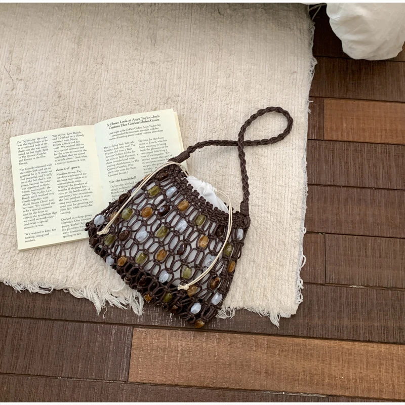 Bohemian Bead Woven Shoulder Bag Vintage Colorful Stone Drawstring Mesh Bag Handbag Bucket Shaped Large Capacity Beach Bag New
Bohemian Bead Woven Shoulder Bag Vintage Colorful Stone Drawstring Mesh Bag Handbag Bucket Shaped Large Capacity Beach Bag New