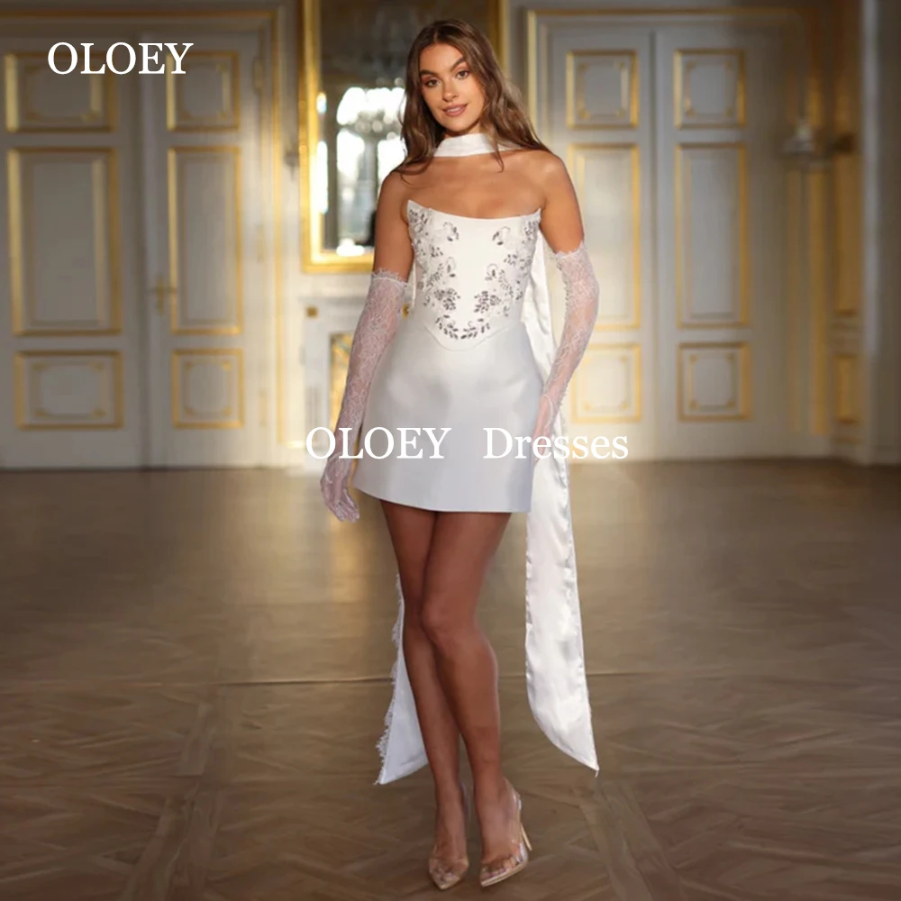 OLOEY Sexy Satin Beading Short Wedding Dresses with Lace Gloves Scoop Neck A Line Mini Bride Gowns Scarf Lace Up Customized
OLOEY Sexy Satin Beading Short Wedding Dresses with Lace Gloves Scoop Neck A Line Mini Bride Gowns Scarf Lace Up Customized