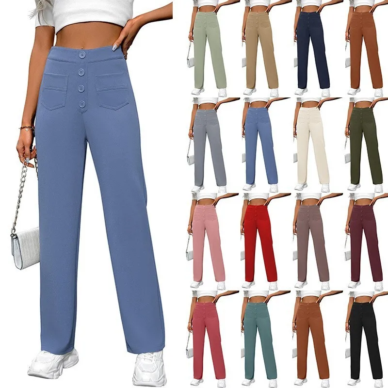 Casual Women Pants High Waist Button Front Trousers Solid Color Blue Wide Leg Pants Relaxed Fit Full Length Black Brown Pants
Casual Women Pants High Waist Button Front Trousers Solid Color Blue Wide Leg Pants Relaxed Fit Full Length Black Brown Pants