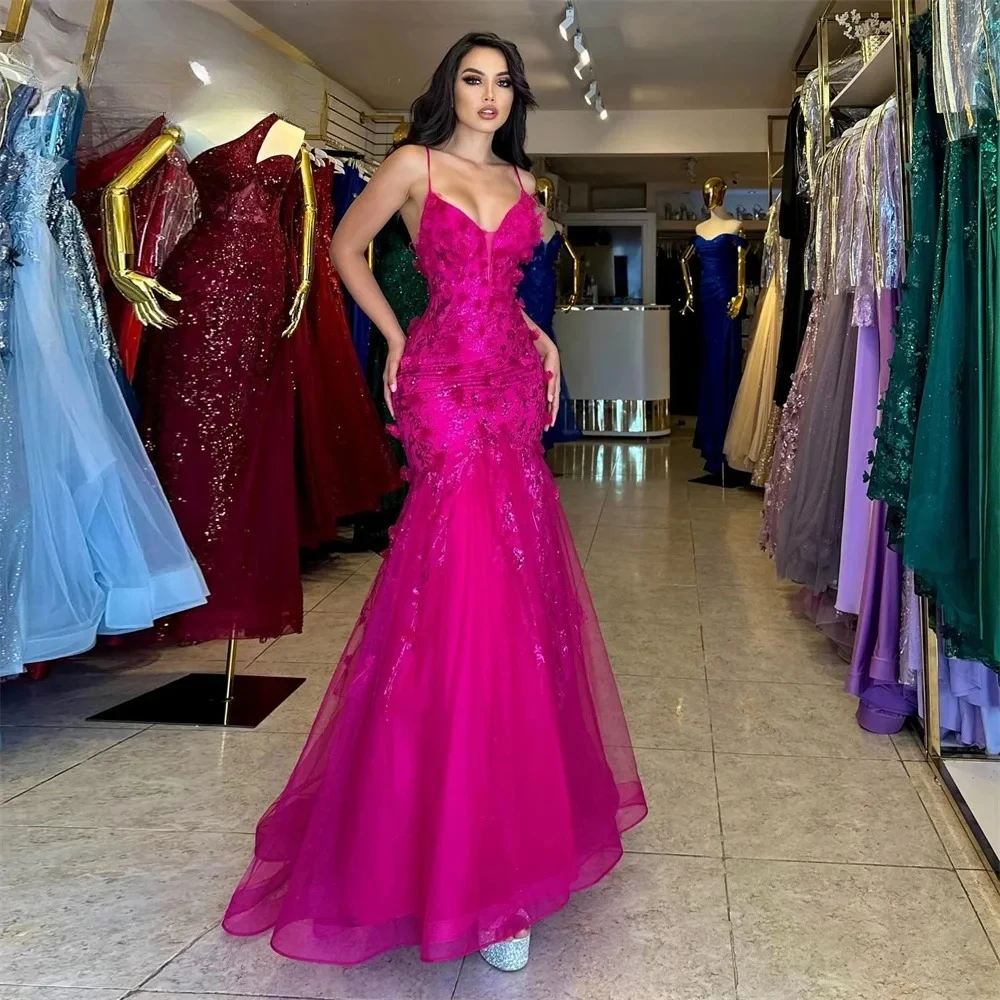 Fuchsia Mermaid Formal Prom Dresses 2025 Lac Appliques Spaghetti Strap Evening Dress Women Special Occasion Gowns Customized
Fuchsia Mermaid Formal Prom Dresses 2025 Lac Appliques Spaghetti Strap Evening Dress Women Special Occasion Gowns Customized
