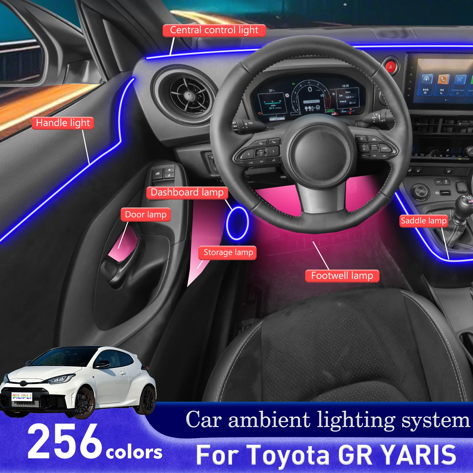 For Toyota GR YARIS Smart Remote Control RGB 64 Colors LED Car Interior Ambient Light Energy Saving Efficient Lamp Kit
For Toyota GR YARIS Smart Remote Control RGB 64 Colors LED Car Interior Ambient Light Energy Saving Efficient Lamp Kit