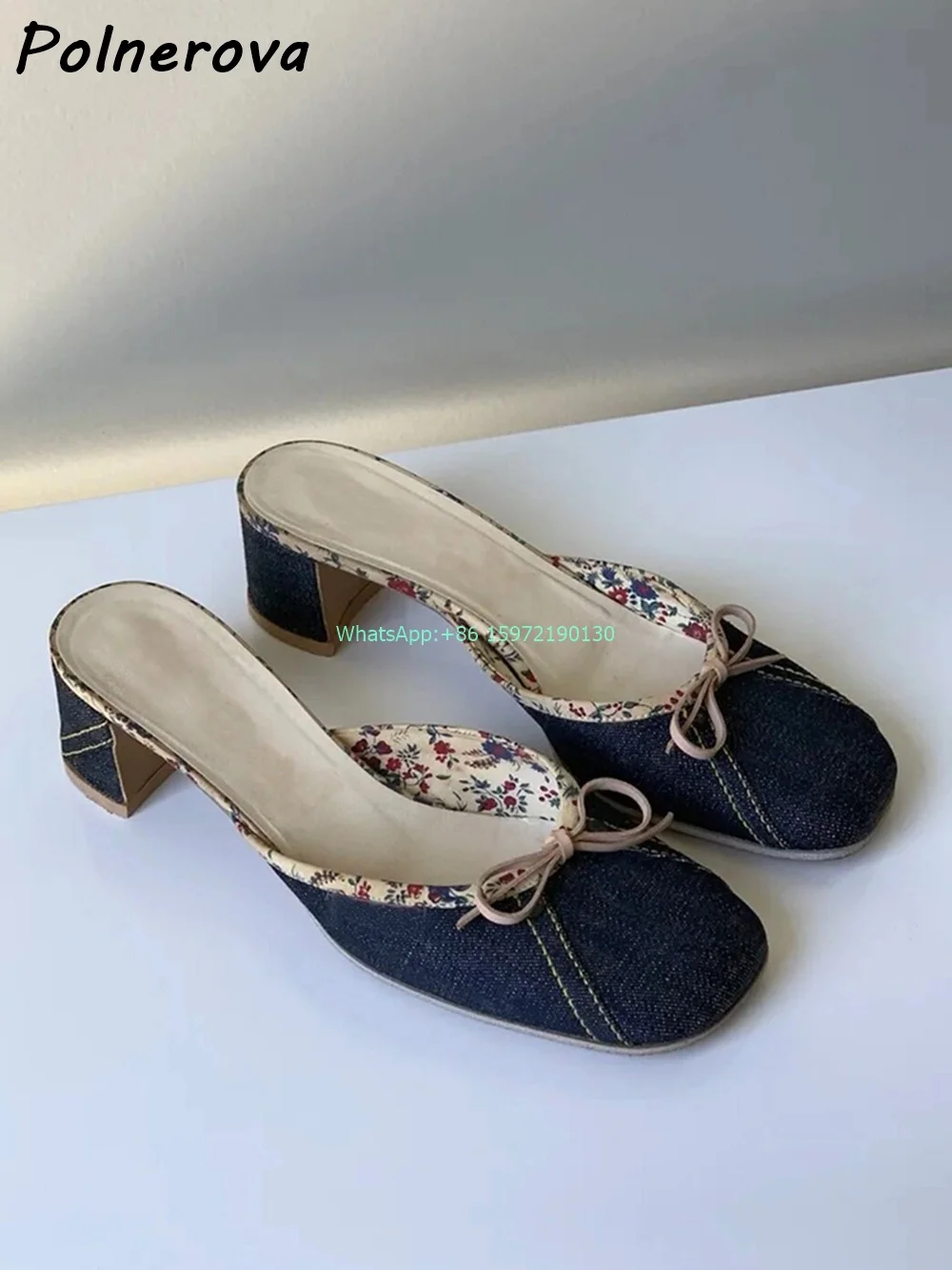 Denim Blue Bows Slippers Cover Round Toe Chunky Heels Slingback Shoes Retro Flower Sewing Outdoor Mixed Color Leisure Shoes
Denim Blue Bows Slippers Cover Round Toe Chunky Heels Slingback Shoes Retro Flower Sewing Outdoor Mixed Color Leisure Shoes