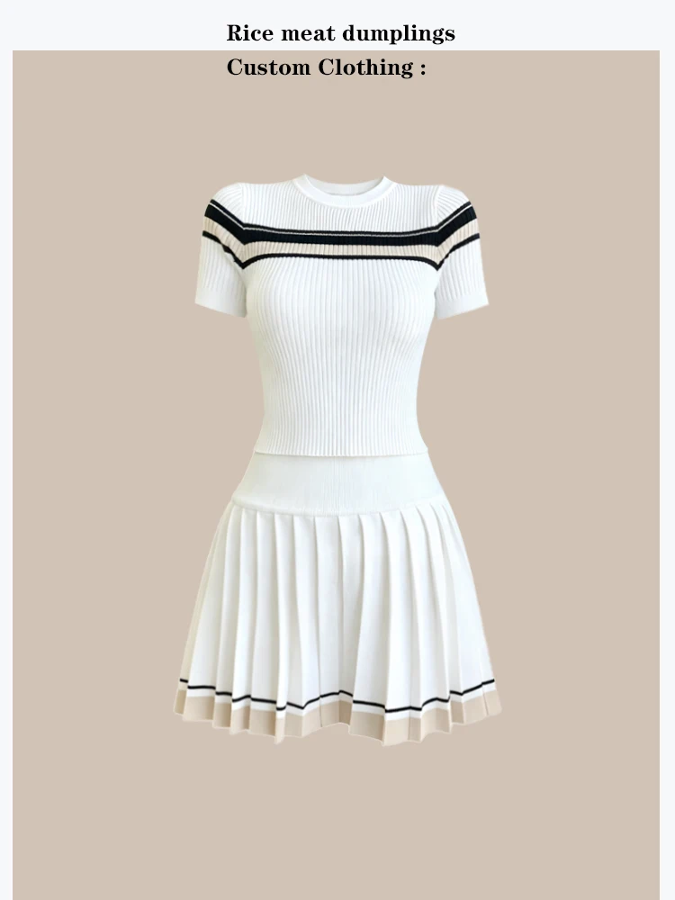 Girls Tennis Academy Style Color Block Knitted Short Sleeve Top Skirt Set High Waist Pleated Summer Fashion Two-Piece Suit
Girls Tennis Academy Style Color Block Knitted Short Sleeve Top Skirt Set High Waist Pleated Summer Fashion Two-Piece Suit