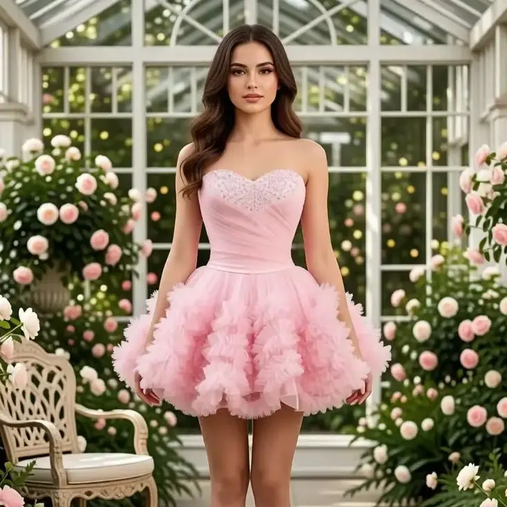 Pink Tulle Prom Dress Women Sweetheart Neckline Rhinestone Beaded Corset Lace-Up Back Puffy Ruffle Tutu Homecoming Party Bridal
Pink Tulle Prom Dress Women Sweetheart Neckline Rhinestone Beaded Corset Lace-Up Back Puffy Ruffle Tutu Homecoming Party Bridal