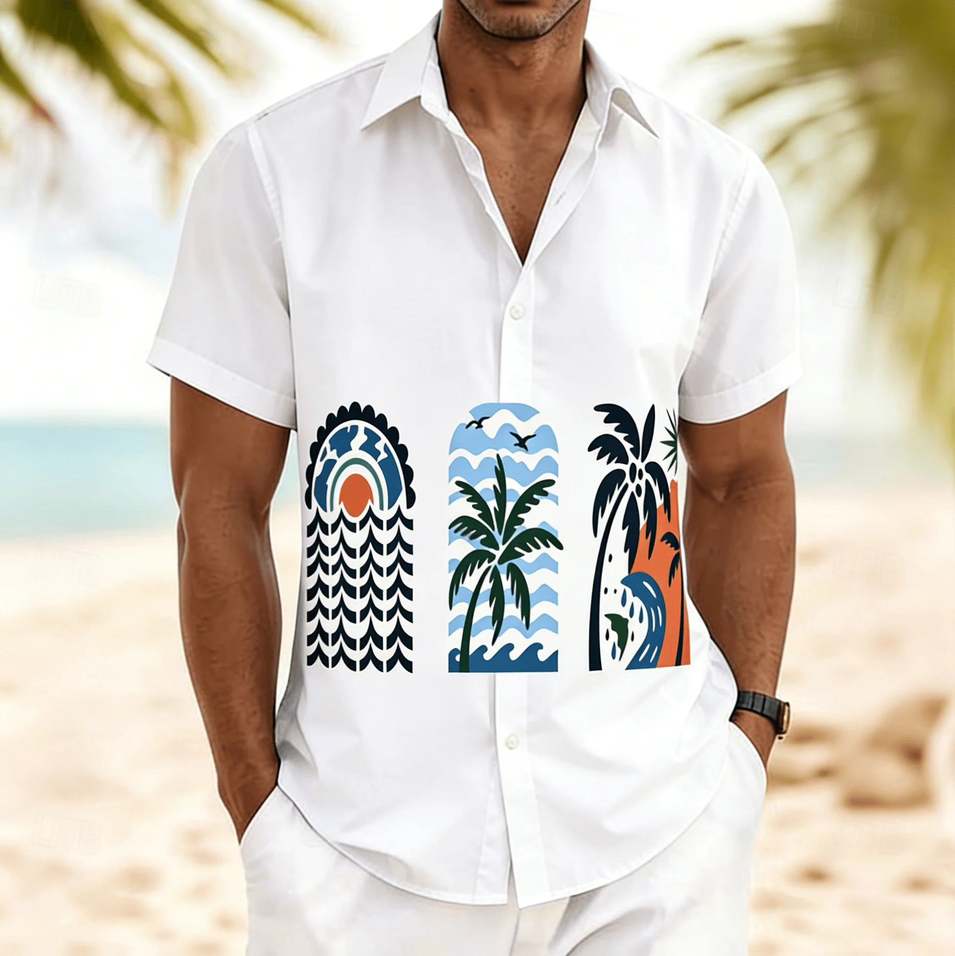 Men's Ocean Palm Leaf Print Short Sleeve Shirt, Spring Summer Minimalist Hawaiian Vacation Blouse, Loose Casual Top
Men's Ocean Palm Leaf Print Short Sleeve Shirt, Spring Summer Minimalist Hawaiian Vacation Blouse, Loose Casual Top