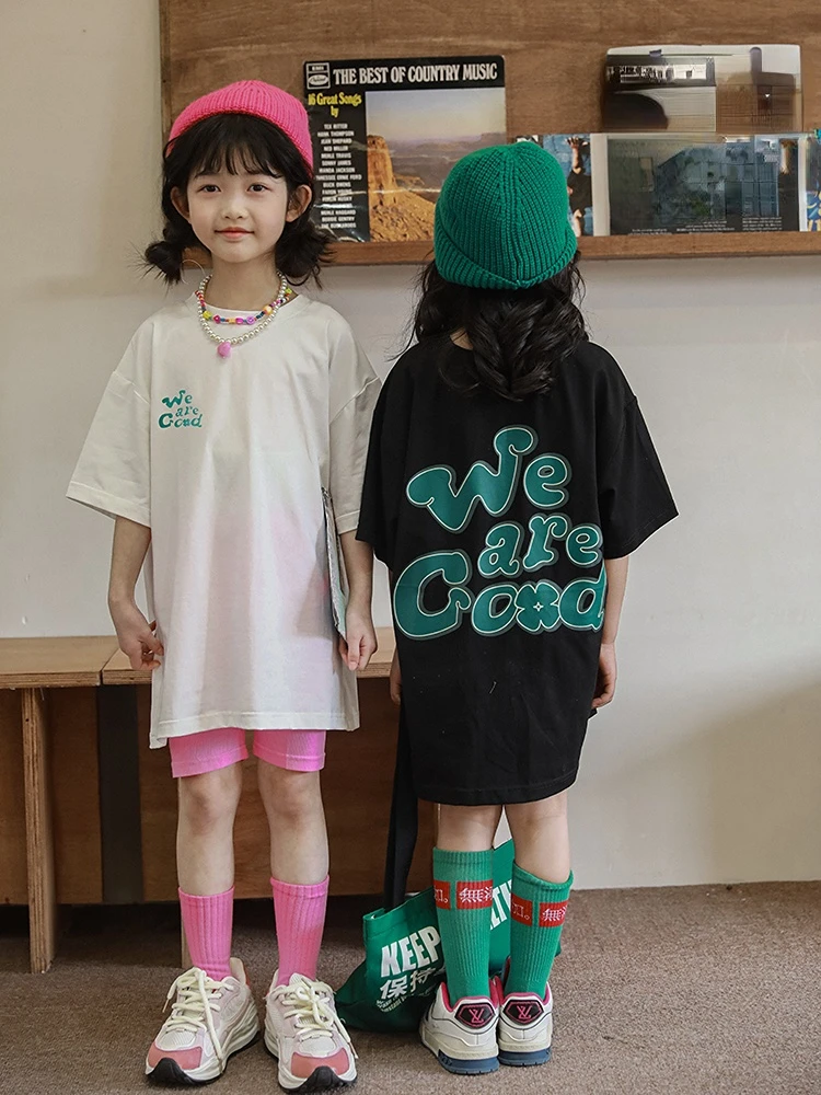 2023 Girls' Summer Round Neck Long T-shirt Short Sleeve Printed Letter Casual Pullover Top Children Cotton Tees Kids Clothes
2023 Girls' Summer Round Neck Long T-shirt Short Sleeve Printed Letter Casual Pullover Top Children Cotton Tees Kids Clothes