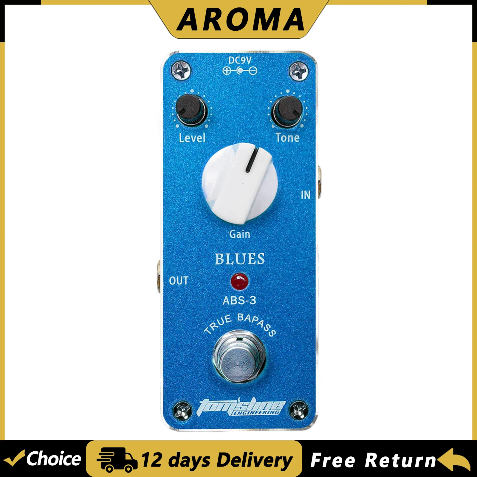 Педаль эффектов AROMA ABS-3 Blues Distortion для электрогитары, корпус из алюминиевого сплава, True Bypass, запчасти и аксессуары для гитар
Педаль эффектов AROMA ABS-3 Blues Distortion для электрогитары, корпус из алюминиевого сплава, True Bypass, запчасти и аксессуары для гитар