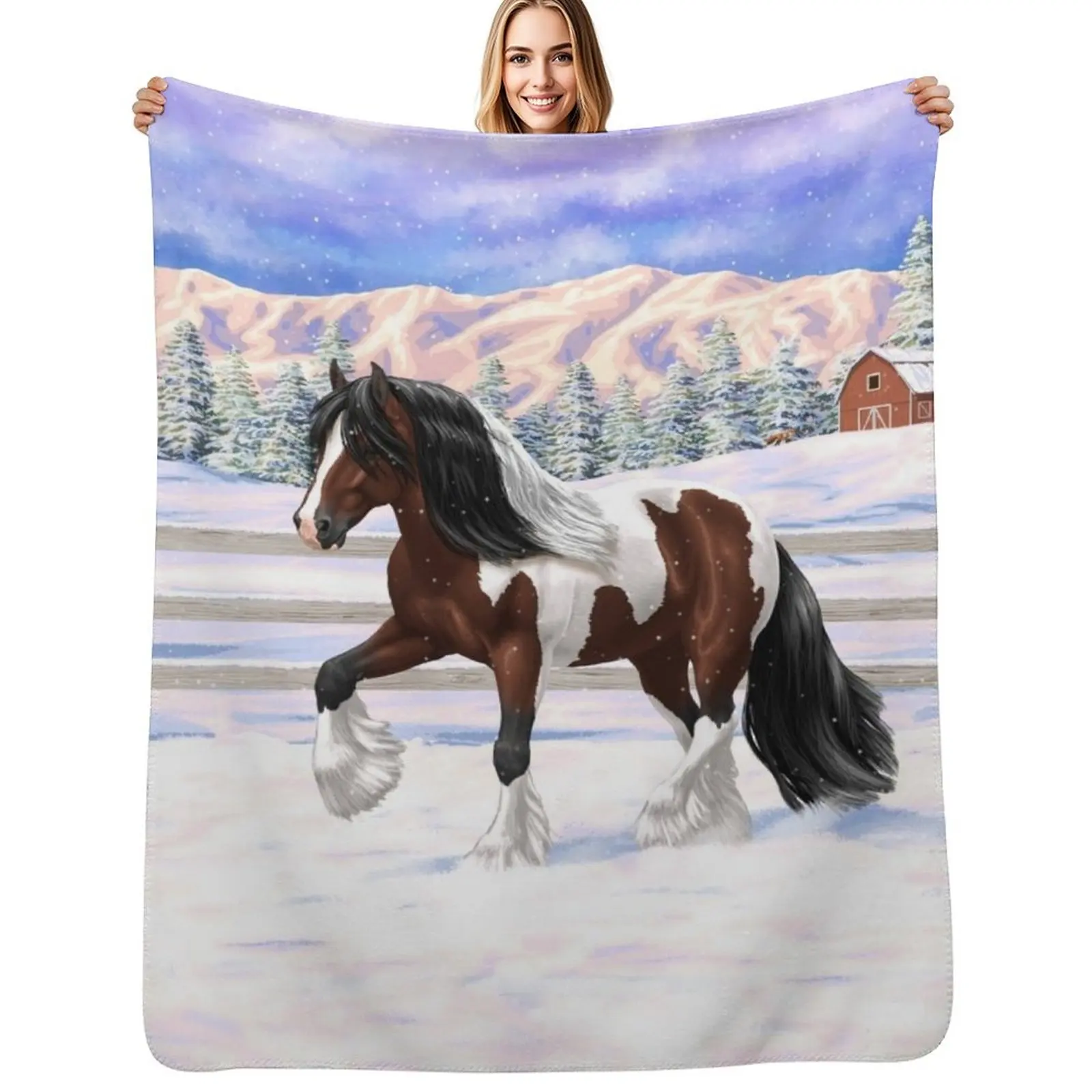 Brown Bay Pinto Skewbald Gypsy Vanner Draft Horse In Snow Throw Blanket Decorative Beds sofa bed Sofa Blanket
Brown Bay Pinto Skewbald Gypsy Vanner Draft Horse In Snow Throw Blanket Decorative Beds sofa bed Sofa Blanket