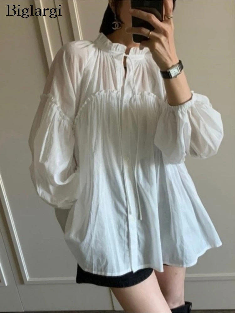 Summer Spring Ruffle Pleated Shirt Blouses Women Elegant Lantern Sleeve Tops Ladies Shirts Loose Casual Shirts Woman New 2026
Summer Spring Ruffle Pleated Shirt Blouses Women Elegant Lantern Sleeve Tops Ladies Shirts Loose Casual Shirts Woman New 2026
