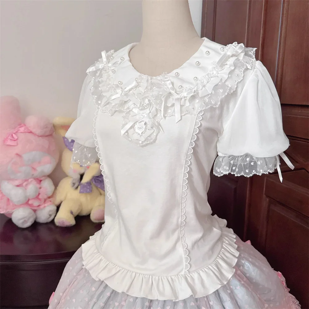 Pink White Doll Collar Japanese Lolita Cute Bow Shirt Short Sleeve Casual Sweet Fairy Princess Shirts Top Summer Kawaii Blouses
Pink White Doll Collar Japanese Lolita Cute Bow Shirt Short Sleeve Casual Sweet Fairy Princess Shirts Top Summer Kawaii Blouses
