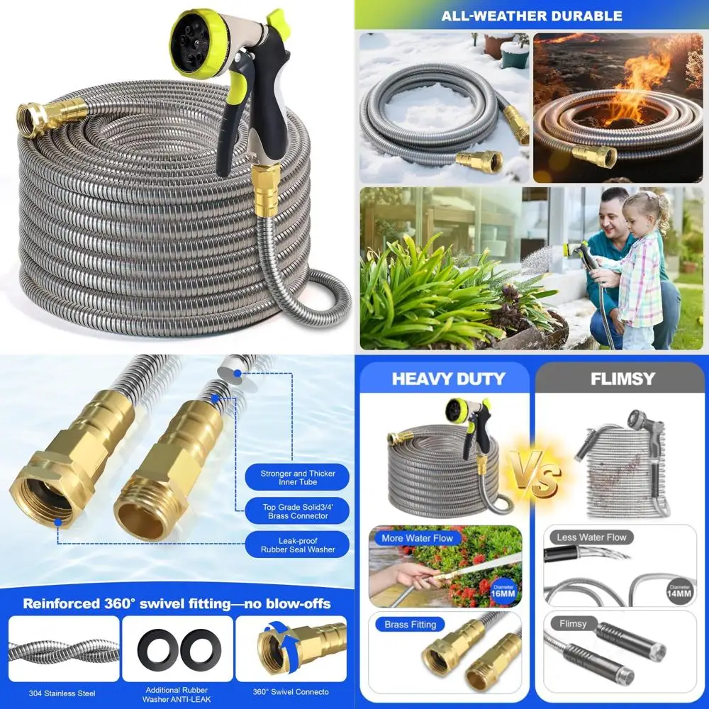 Stainless Steel Flexible Garden Hose 100 Feet with Spray Nozzle - Lightweight, Kink-Free, Durable for Outdoor Watering
Stainless Steel Flexible Garden Hose 100 Feet with Spray Nozzle - Lightweight, Kink-Free, Durable for Outdoor Watering