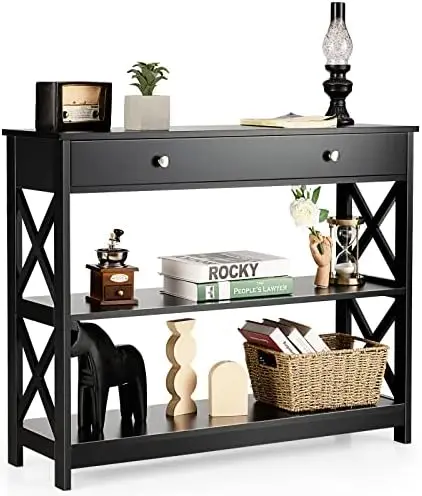 Console Table 3-Tier W/Drawer and Shelves, X-Design Entryway Table for Hallway, Living Room and Bedroom Sofa Side Table (Black)
Console Table 3-Tier W/Drawer and Shelves, X-Design Entryway Table for Hallway, Living Room and Bedroom Sofa Side Table (Black)