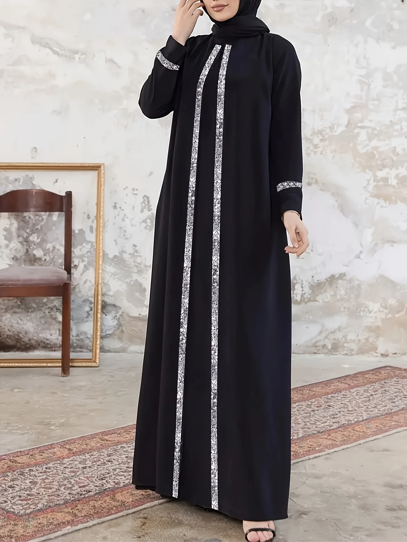 Women's Casual Elegant Middle Eastern Style Ramadan Sequin Details Black Long-Sleeved Robe Jumpsuit Long Skirt
Women's Casual Elegant Middle Eastern Style Ramadan Sequin Details Black Long-Sleeved Robe Jumpsuit Long Skirt