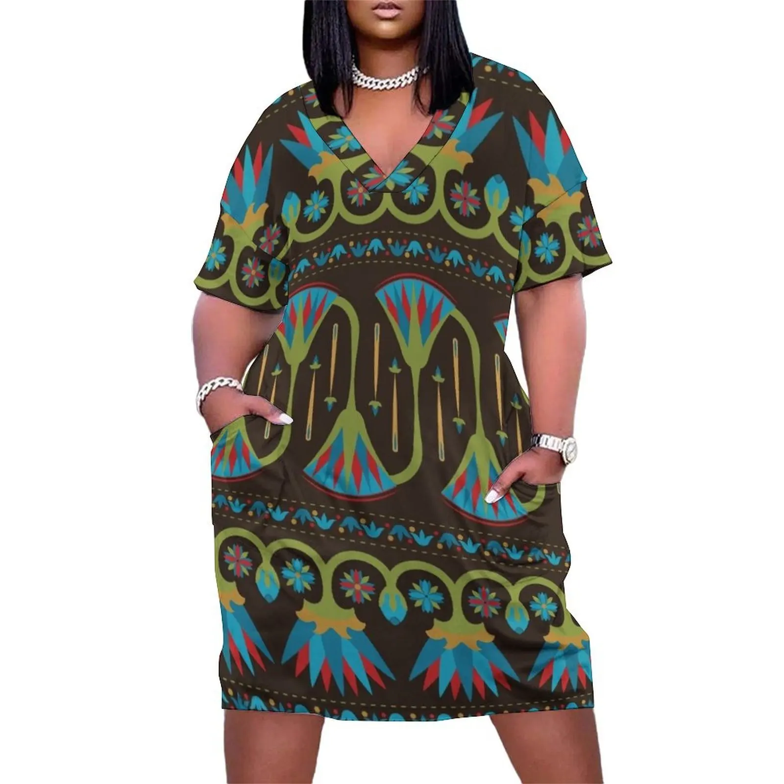 Egyptian Floral Border Pattern Loose Pocket Dress dress korean style Woman clothes
Egyptian Floral Border Pattern Loose Pocket Dress dress korean style Woman clothes