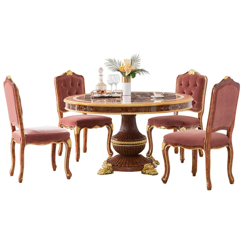 French retro round dining table and chair combination 138M European restaurant
French retro round dining table and chair combination 138M European restaurant