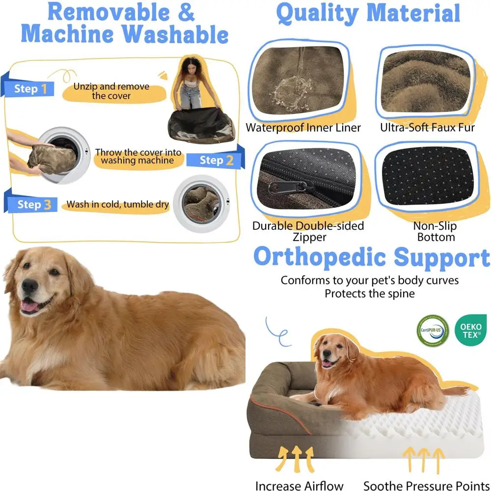 Extra Large Orthopedic Dog Bed - XL Waterproof Removable Bolster & Washable Cover for Large Dogs with Foam Support and Non-Slip
Extra Large Orthopedic Dog Bed - XL Waterproof Removable Bolster & Washable Cover for Large Dogs with Foam Support and Non-Slip
