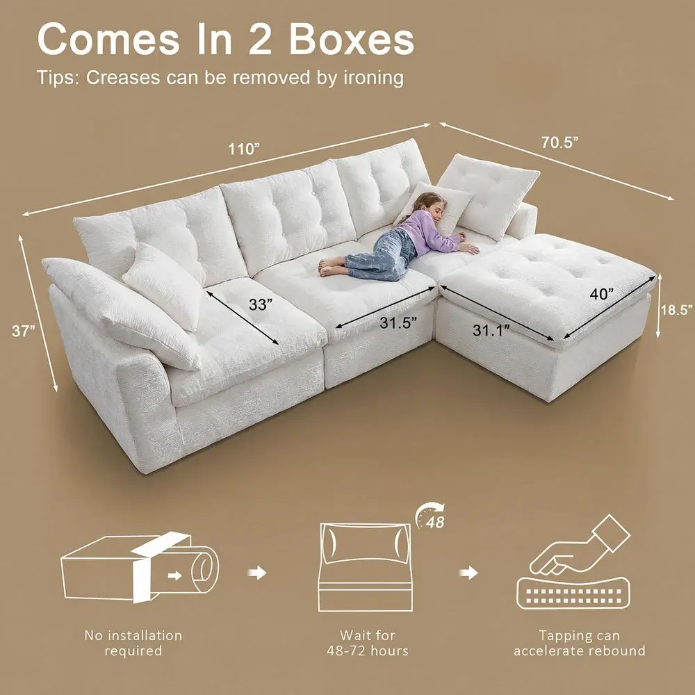 Cloud Sectional Couches LShaped Modular Boneless Chenille Sofa Couches with Deep Seat Ottoman and Side Pockets, Module Combinat
Cloud Sectional Couches LShaped Modular Boneless Chenille Sofa Couches with Deep Seat Ottoman and Side Pockets, Module Combinat