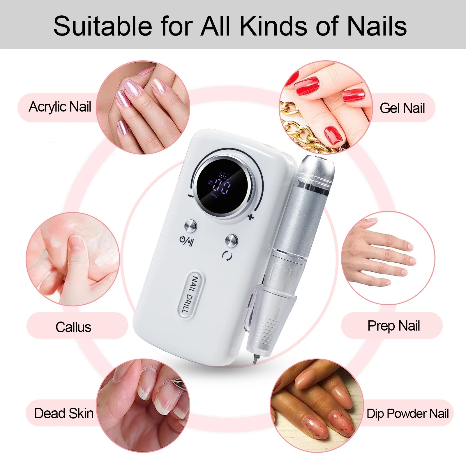 Portable Rechargeable Nail Drill Machine 45000 RPM Electric Nail File Kit For Professional Manicure And Pedicure Salon Use
Portable Rechargeable Nail Drill Machine 45000 RPM Electric Nail File Kit For Professional Manicure And Pedicure Salon Use