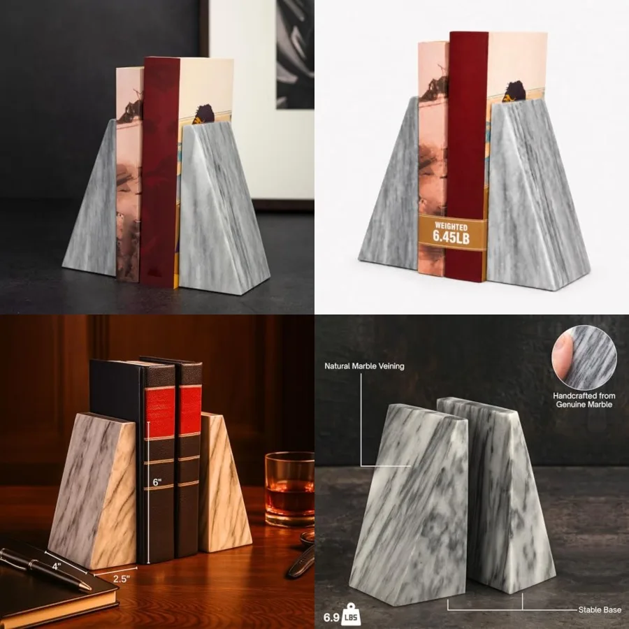 Harold Carrera Marble Bookends Grey, Set of 2,4" x 2.5" x 6" Wedge Book Ends, 6.45 lb Solid Stone Desk and Shelf Decor
Harold Carrera Marble Bookends Grey, Set of 2,4" x 2.5" x 6" Wedge Book Ends, 6.45 lb Solid Stone Desk and Shelf Decor