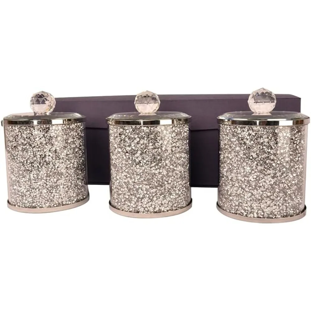 Exquisite Tea, Sugar, Coffee Canisters with Tray in Crushed Diamond Glass, Elegant Silver Design
Exquisite Tea, Sugar, Coffee Canisters with Tray in Crushed Diamond Glass, Elegant Silver Design