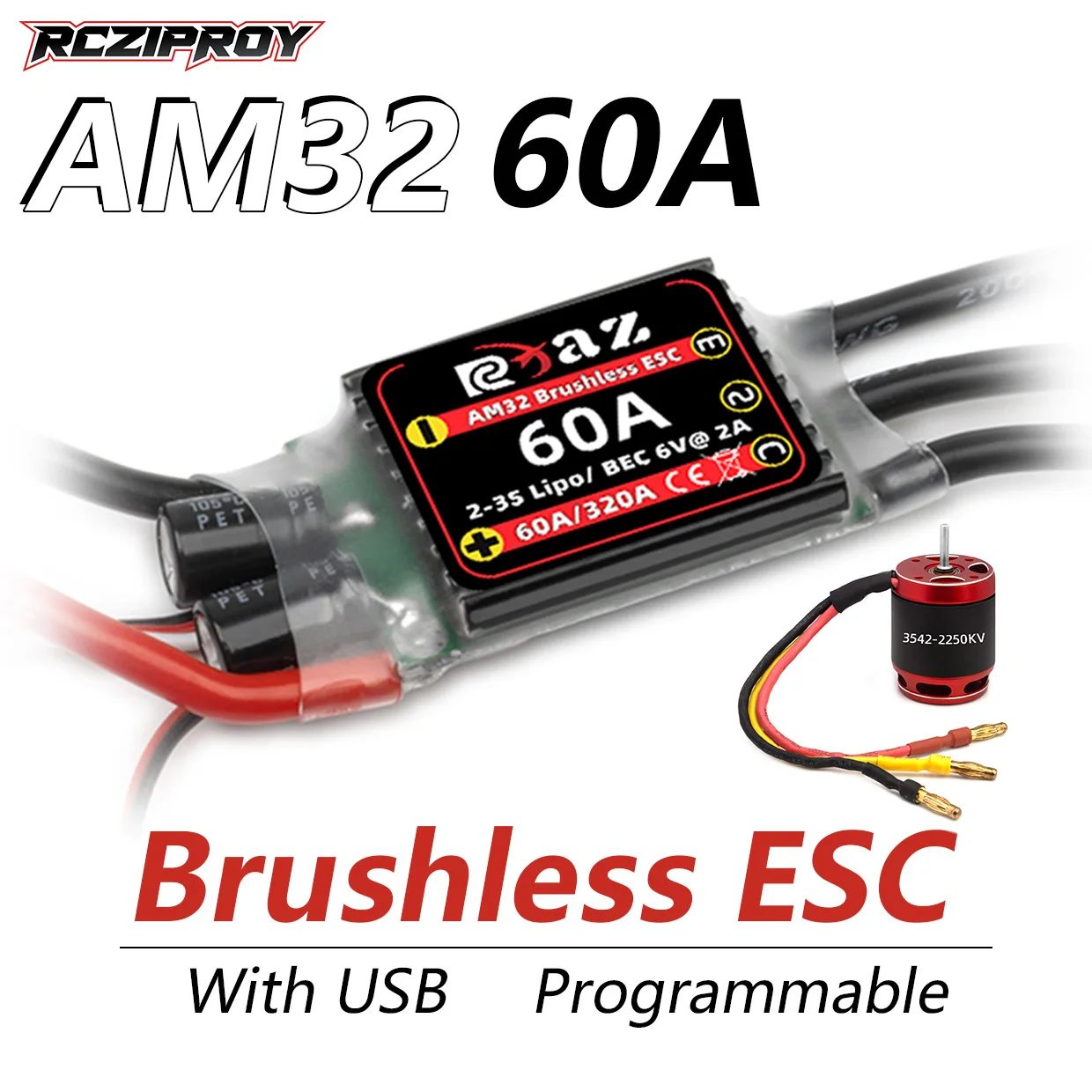 RCZIPROYUpgrade parts AM32 60A brushless outrunner ESC and 3542 brushless motor, suitable for 1/10RC car, programmable 
RCZIPROYUpgrade parts AM32 60A brushless outrunner ESC and 3542 brushless motor, suitable for 1/10RC car, programmable
