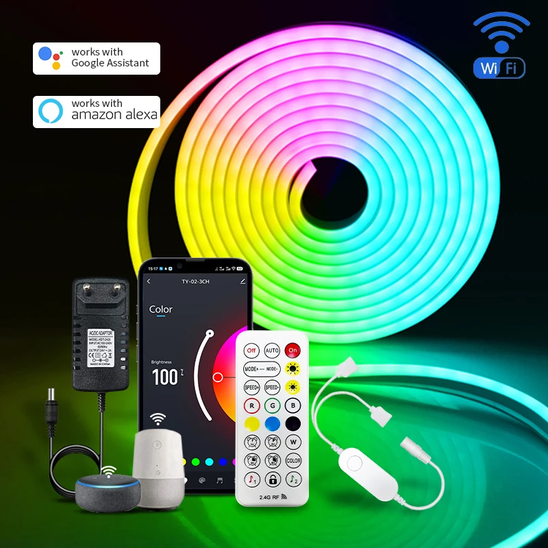 Светодиодная неоновая лента Tuya WiFi, 24 В, RGB, с регулируемой яркостью, Bluetooth, 2–10 м, светодиодная лампа IP67, водонепроницаемая гибкая лента, управление музыкой, Рождество
Светодиодная неоновая лента Tuya WiFi, 24 В, RGB, с регулируемой яркостью, Bluetooth, 2–10 м, светодиодная лампа IP67, водонепроницаемая гибкая лента, управление музыкой, Рождество