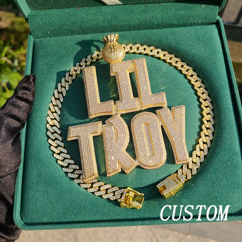 Customized Big Double Layer Name Necklace Money Bag Hook Personalized Bold Word Pendant with Cuban Chain Hip Hop Jewelry
Customized Big Double Layer Name Necklace Money Bag Hook Personalized Bold Word Pendant with Cuban Chain Hip Hop Jewelry