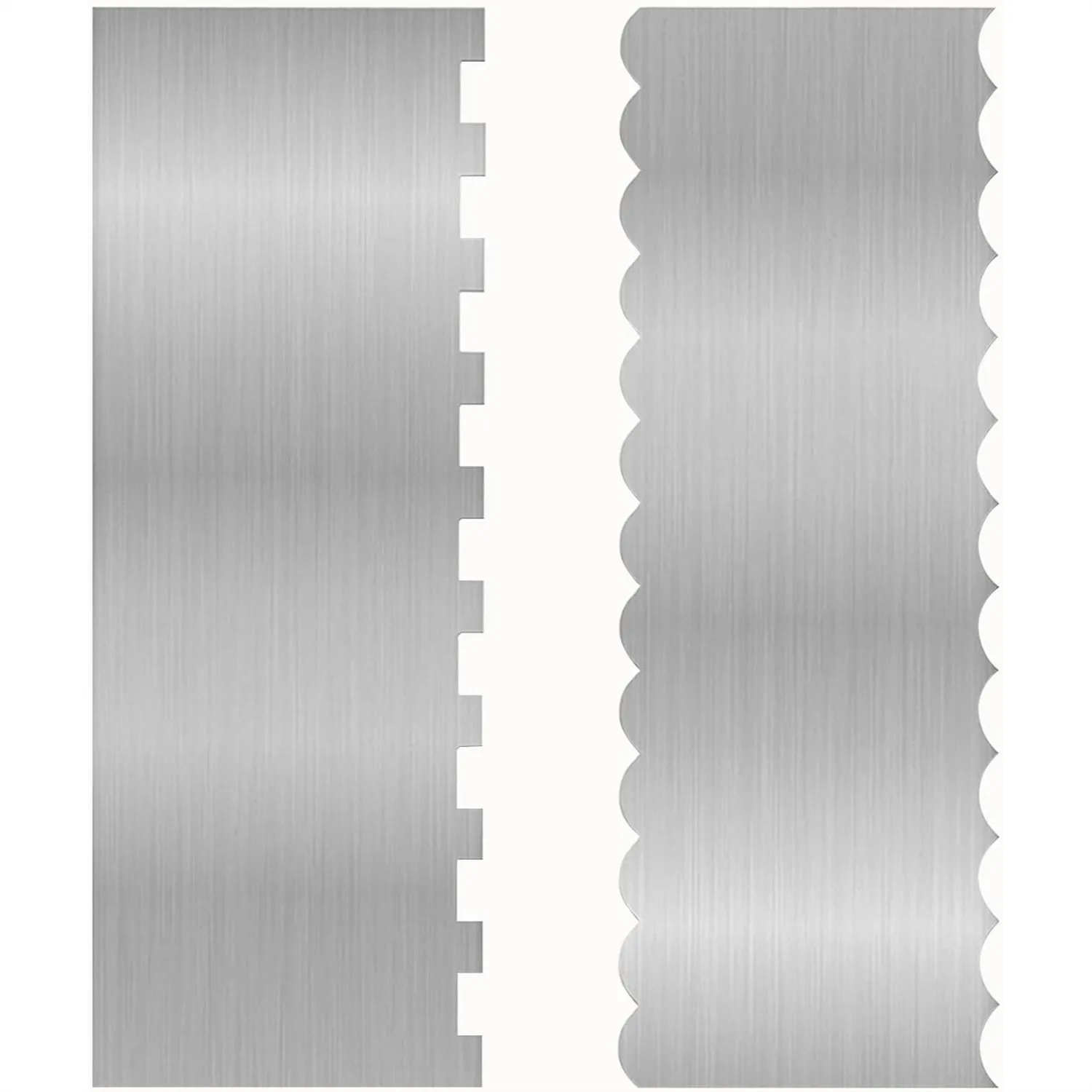 2 Pcs Stainless Steel Cake Scraper Smoother Double Sided Patterned Edge Icing Tool for Buttercream Decorating
2 Pcs Stainless Steel Cake Scraper Smoother Double Sided Patterned Edge Icing Tool for Buttercream Decorating
