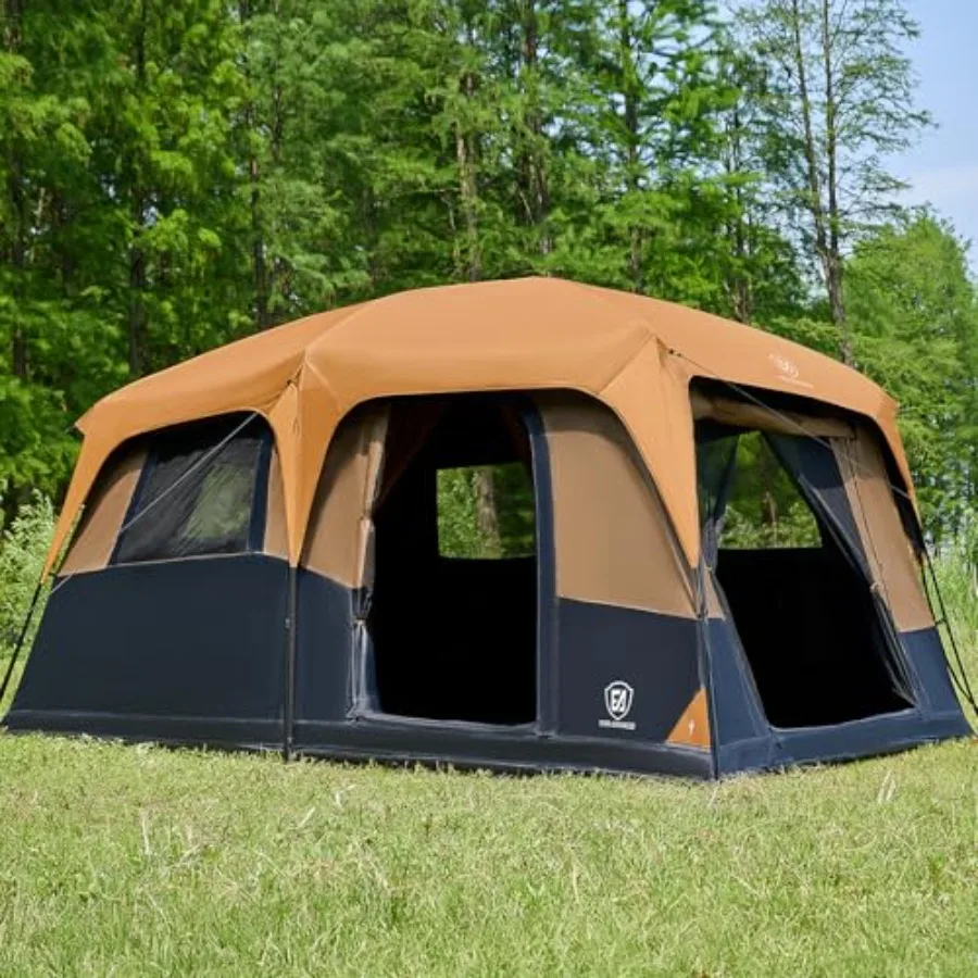Camping tent for 10 persons, blackout design, black fabric, multi-room layout with rainfly and carry bag, 2 doors, water-resist
Camping tent for 10 persons, blackout design, black fabric, multi-room layout with rainfly and carry bag, 2 doors, water-resist