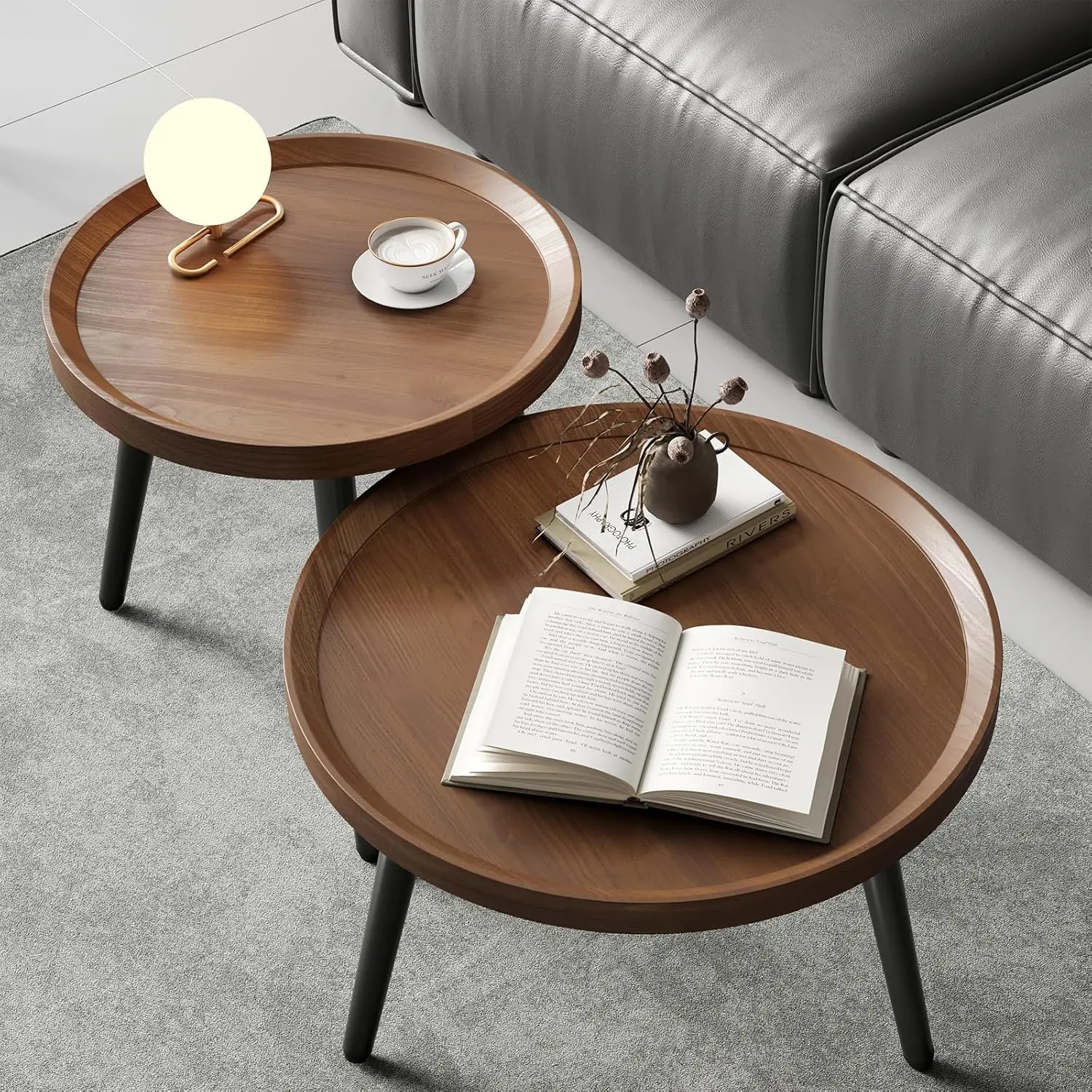 2 PCS Modern Round Coffee Table Set, Walnut Nesting Tables for Small Spaces, Easy Assembly Circle Wood Center Table
2 PCS Modern Round Coffee Table Set, Walnut Nesting Tables for Small Spaces, Easy Assembly Circle Wood Center Table