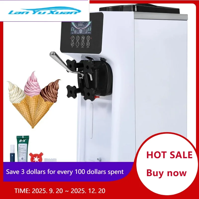 SucceBuy Commercial Ice Cream MachineSingle Flavor Countertop Soft Serve Ice Cream Maker Touch Screen Auto Clean Pre-cooling
