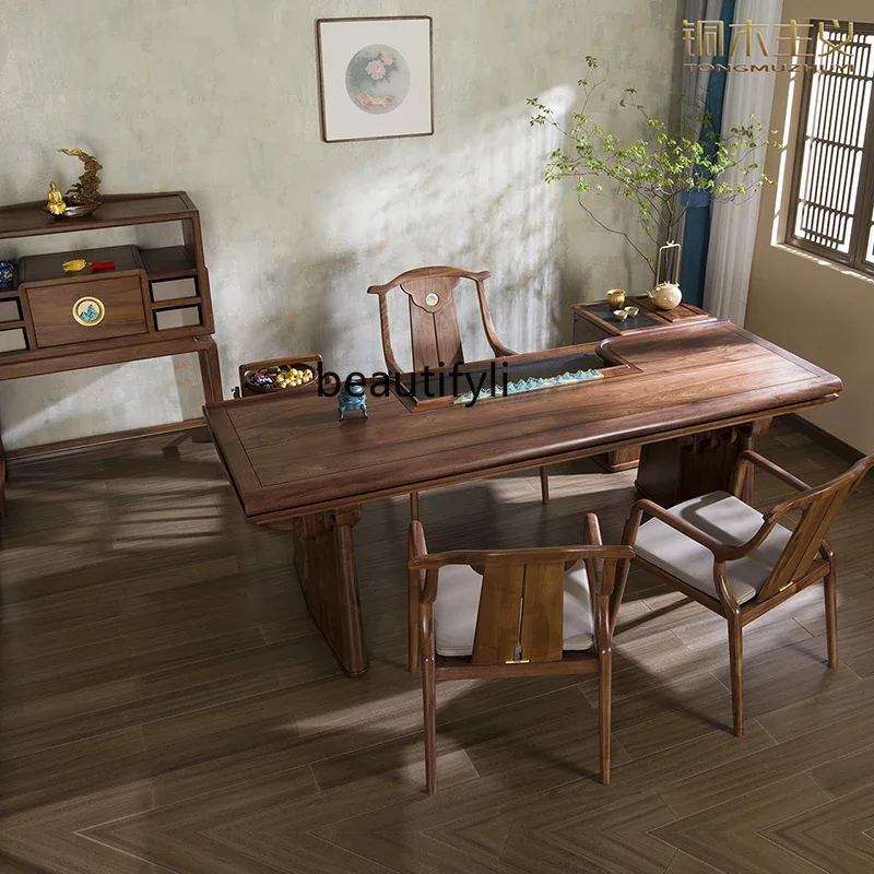 F Black walnut solid wood tea table tea chair, simple new Chinese modern tea room
F Black walnut solid wood tea table tea chair, simple new Chinese modern tea room