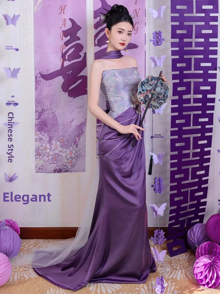 New Chinese Sle Morning Robe Women's Purple Strapl High-End Small Luxury Bride Engagement Welcome Drinking Ceremony Clothes
New Chinese Sle Morning Robe Women's Purple Strapl High-End Small Luxury Bride Engagement Welcome Drinking Ceremony Clothes