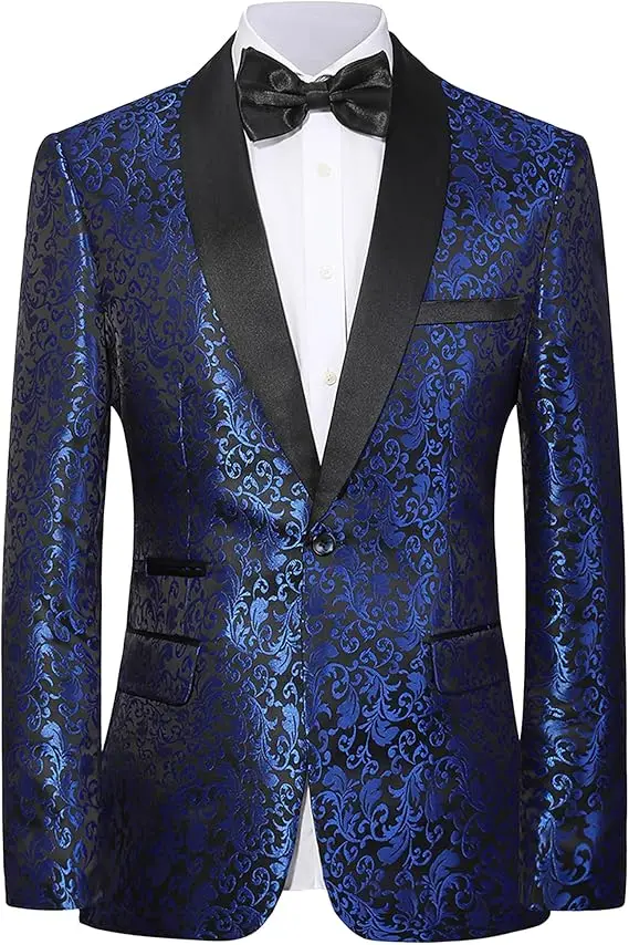Men's Blue Brocade Tuxedo Jacket One Button Formal Dinner Blazer with Black Lapel Pockets for Wedding Party Stylish Suit Coat
Men's Blue Brocade Tuxedo Jacket One Button Formal Dinner Blazer with Black Lapel Pockets for Wedding Party Stylish Suit Coat