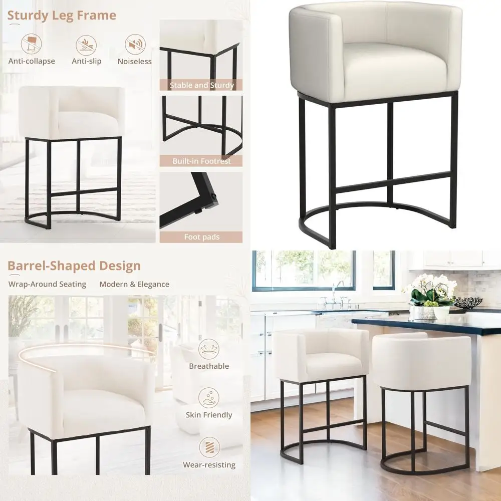 Set of 2 Black Metal and Beige Linen Upholstered Counter Height Bar Stools with Backrest and Arms
Set of 2 Black Metal and Beige Linen Upholstered Counter Height Bar Stools with Backrest and Arms