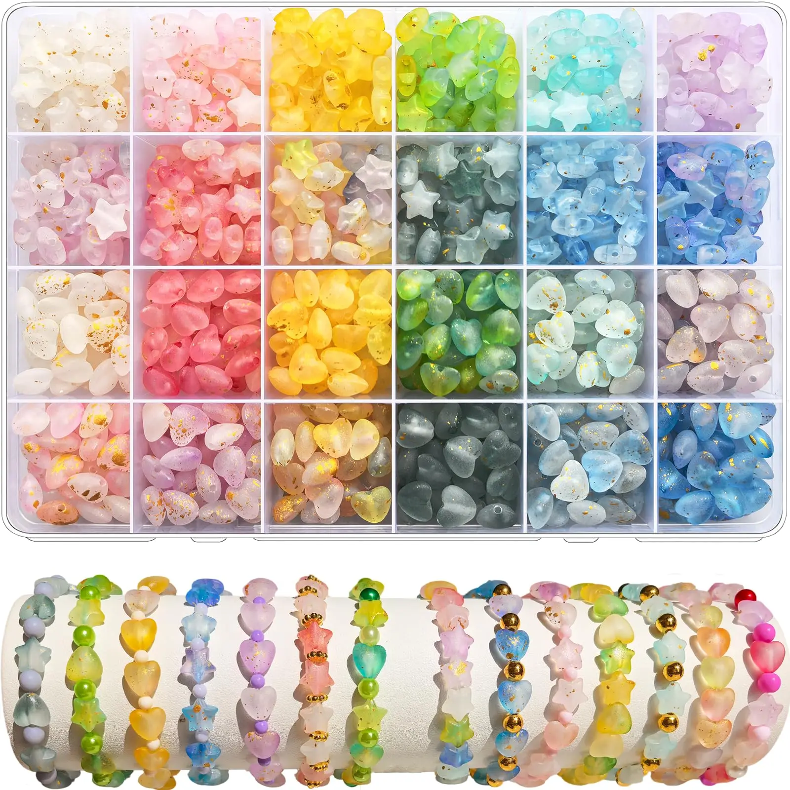 480Pcs Acrylic Star & Heart Beads Set Frosted Golden Foil Pastel Colorful Assorted Beads for DIY Jewelry Making
480Pcs Acrylic Star & Heart Beads Set Frosted Golden Foil Pastel Colorful Assorted Beads for DIY Jewelry Making