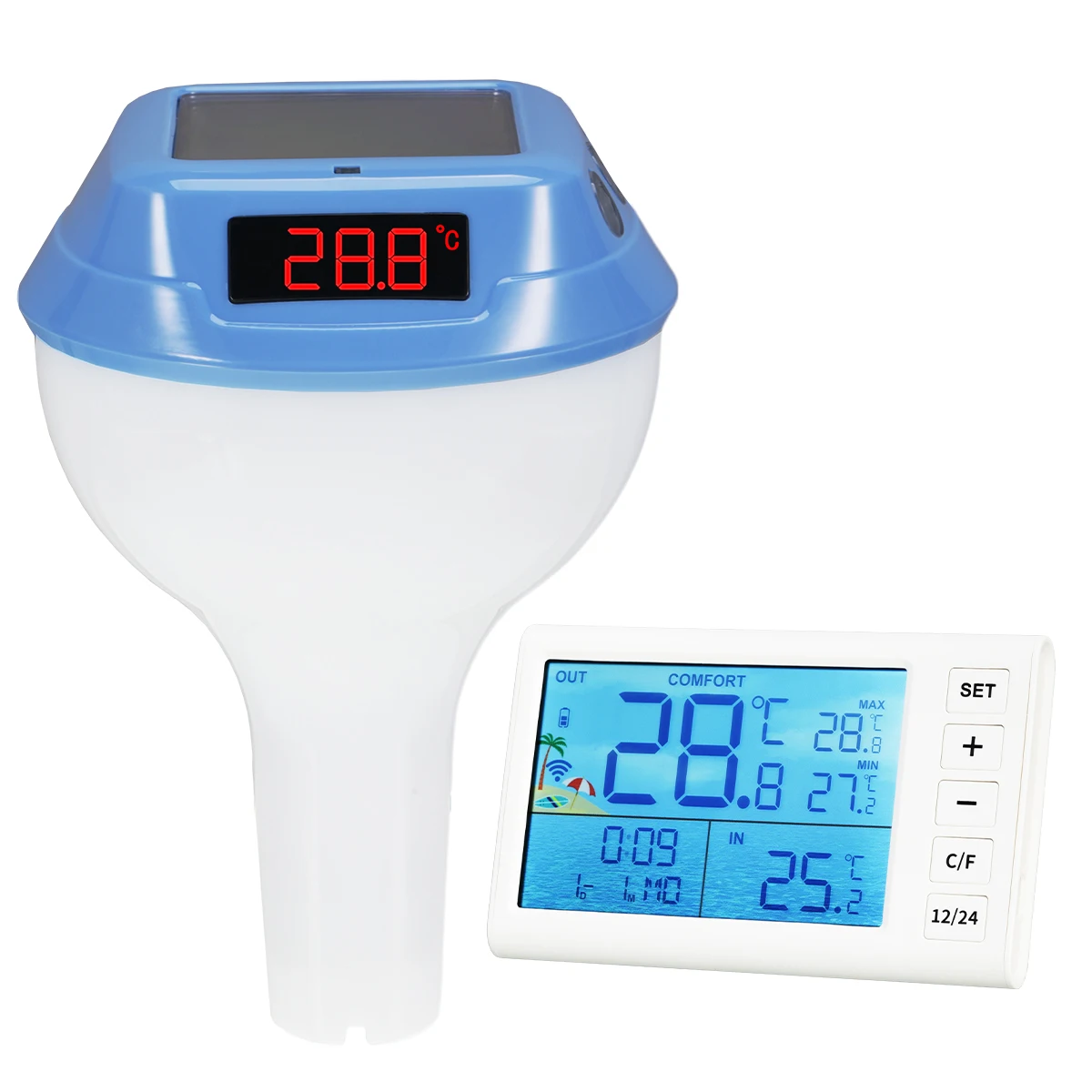 ABS Wireless Pool Thermometer With Solar Powered RGB Ambient Light Direct Contact With Water
ABS Wireless Pool Thermometer With Solar Powered RGB Ambient Light Direct Contact With Water