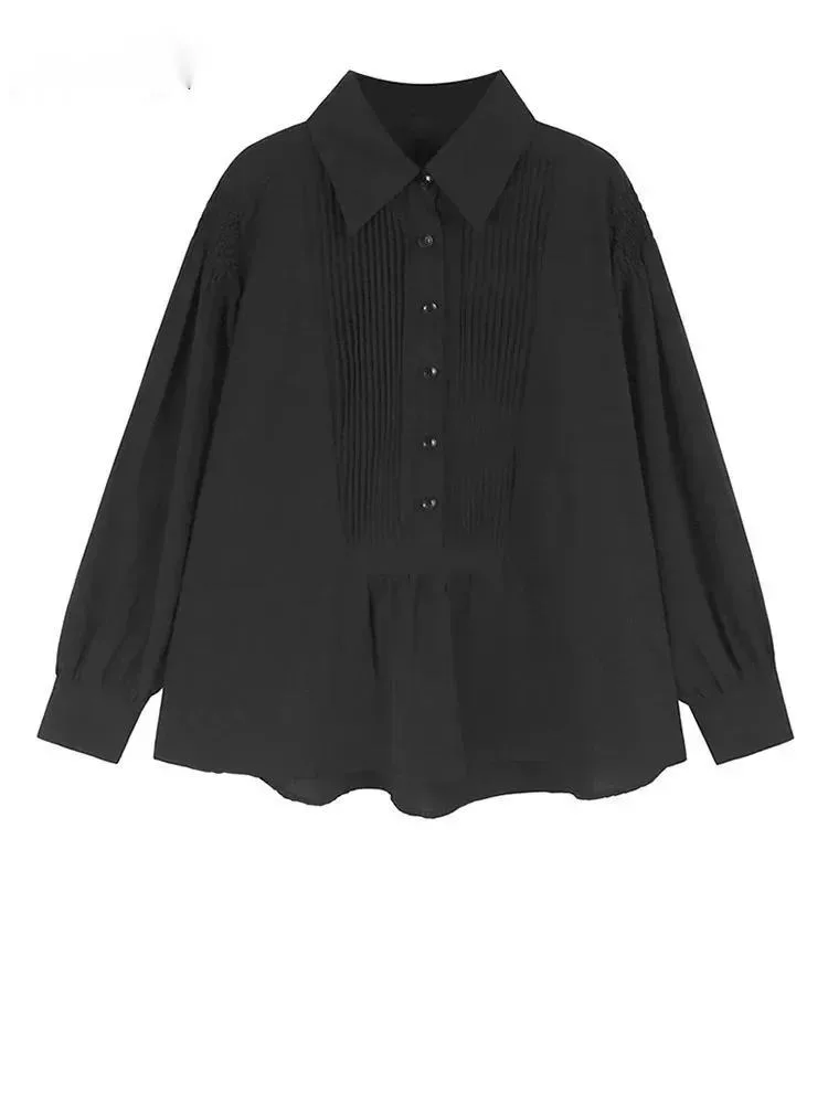 Women Black Pleated Spliced Big Size Elegant Blouse New Lapel Long Sleeve Shirt Fashion Tide Spring Autumn
Women Black Pleated Spliced Big Size Elegant Blouse New Lapel Long Sleeve Shirt Fashion Tide Spring Autumn