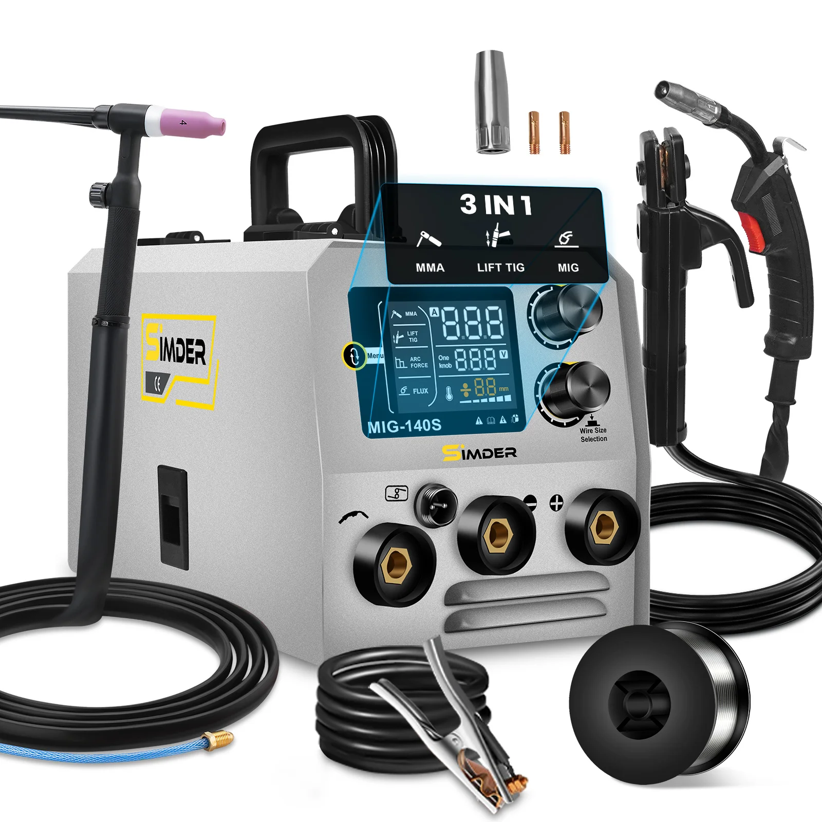 3 In 1 MIG/MMA/TIG Welder, 140A Multifunctional Welding Machine with TIG Torch, 110V 220V Dual Voltage Welder Machine, IGBT Inverter, MIG Welder With Automatic Wire Feeding, Stable Arc, Overload Protection, Intelligent Cooling, Ideal For Home DIY, Indoor/
3 In 1 MIG/MMA/TIG Welder, 140A Multifunctional Welding Machine with TIG Torch, 110V 220V Dual Voltage Welder Machine, IGBT Inverter, MIG Welder With Automatic Wire Feeding, Stable Arc, Overload Protection, Intelligent Cooling, Ideal For Home DIY, Indoor/
