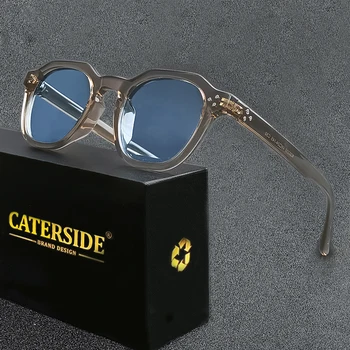CATERSIDE 남성용 레트로 편광 선글라스, 초경량 TR90 프레임 다각형 선글라스, UV400 야외 하이 퀄리티 여행용 안경