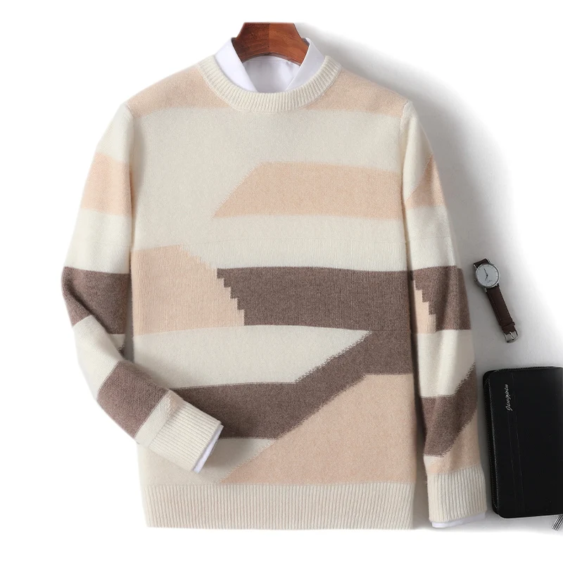 Winter New 100% Pure Wool Men's Round Neck Thick Color Matching Sweater Loose Wool Knit Pullover
Winter New 100% Pure Wool Men's Round Neck Thick Color Matching Sweater Loose Wool Knit Pullover