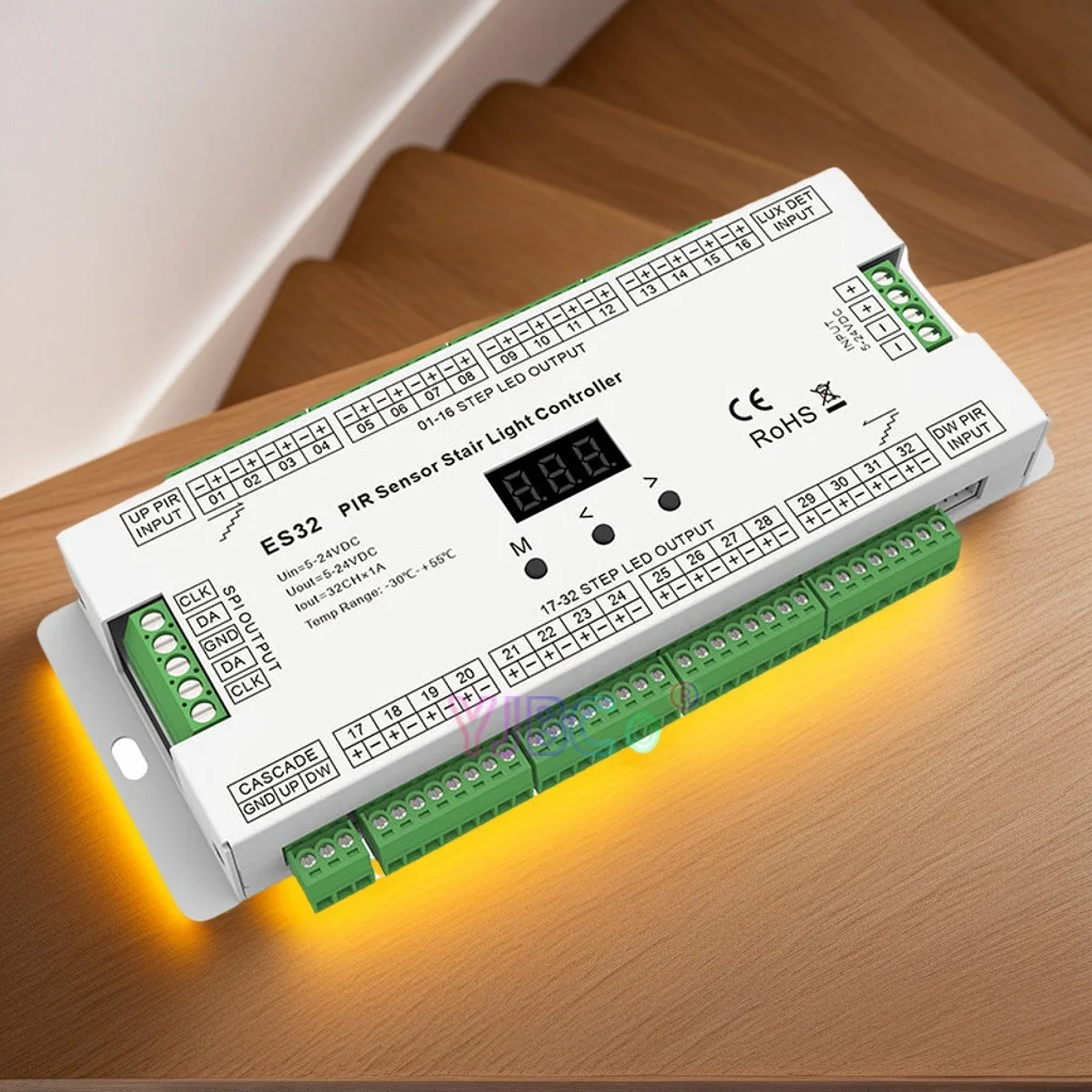 32CH PIR Sensor Stair Light Controller 2CH RGB Pixel SPI LED Strip Dimmer Indoor Stairway Light Controller 5V-24V
32CH PIR Sensor Stair Light Controller 2CH RGB Pixel SPI LED Strip Dimmer Indoor Stairway Light Controller 5V-24V