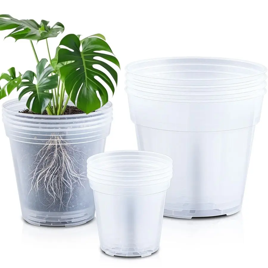 Набор из 12 прозрачных горшков для рассады большого размера (5, 7, 9 дюймов) с дренажными отверстиями, гибкие кашпо для комнатных растений
Набор из 12 прозрачных горшков для рассады большого размера (5, 7, 9 дюймов) с дренажными отверстиями, гибкие кашпо для комнатных растений