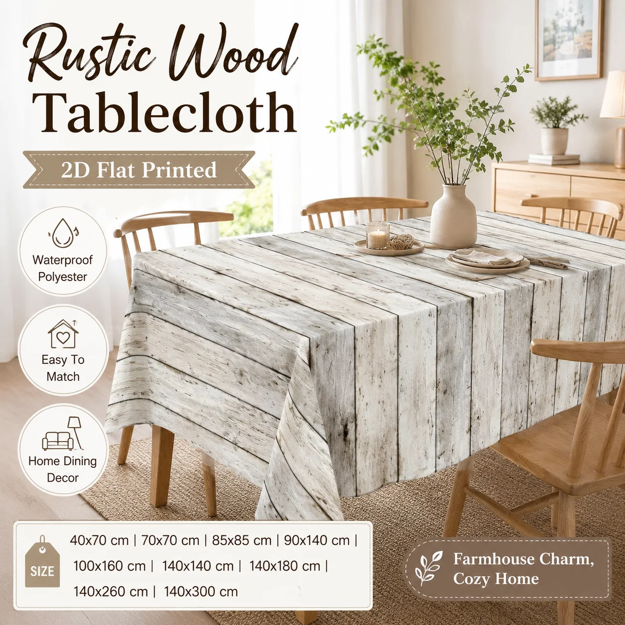 Rustic Wood Grain Tablecloth Waterproof Polyester 2D Flat Printed Table Cover For Farmhouse Kitchen Dining Room Home Decor
Rustic Wood Grain Tablecloth Waterproof Polyester 2D Flat Printed Table Cover For Farmhouse Kitchen Dining Room Home Decor