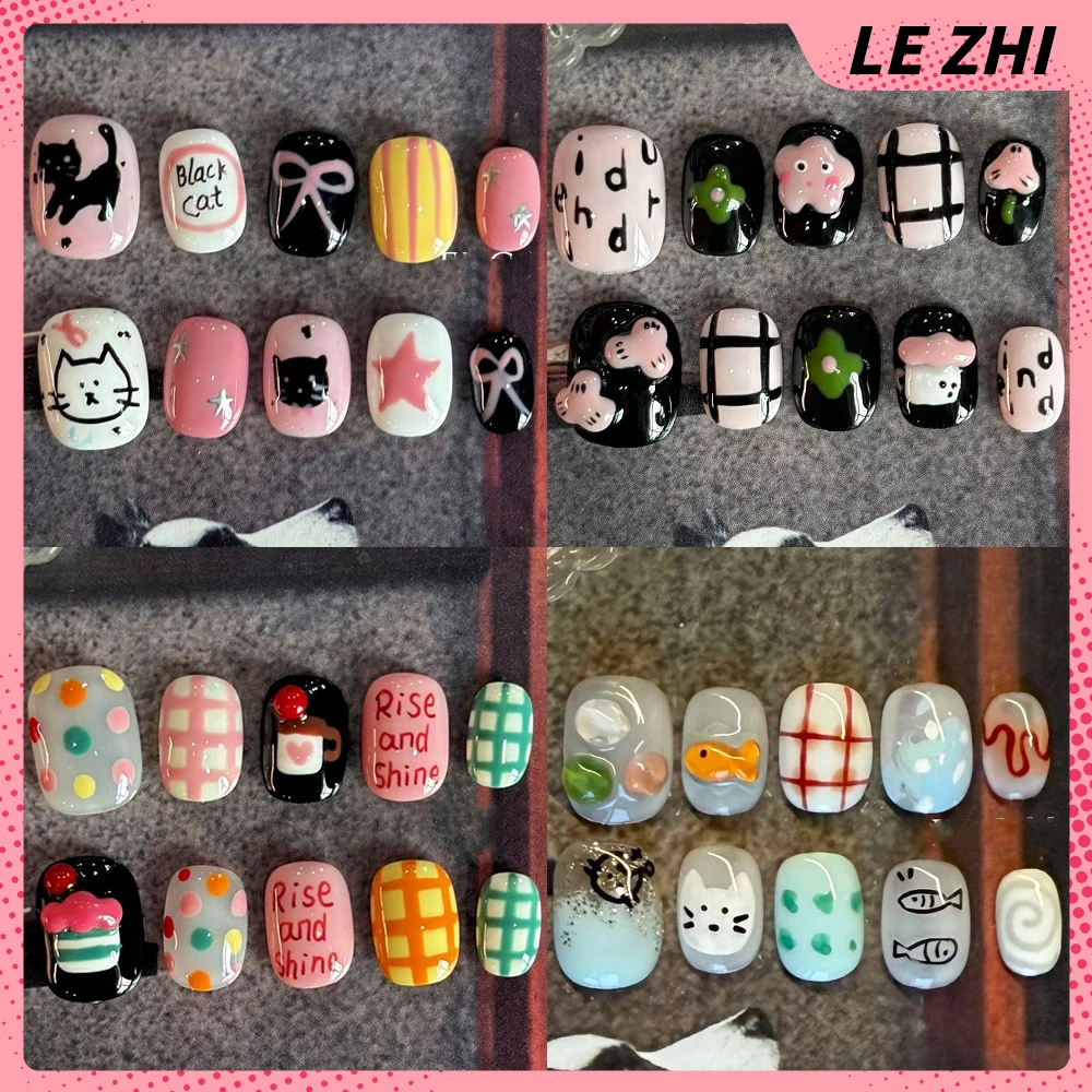 Sweet Lovely Handmade Short Square Round Removable Press On Nails Kawaii Cartoon Cat Fish Flowers Bowknot Fake Nails Girls Gift
Sweet Lovely Handmade Short Square Round Removable Press On Nails Kawaii Cartoon Cat Fish Flowers Bowknot Fake Nails Girls Gift