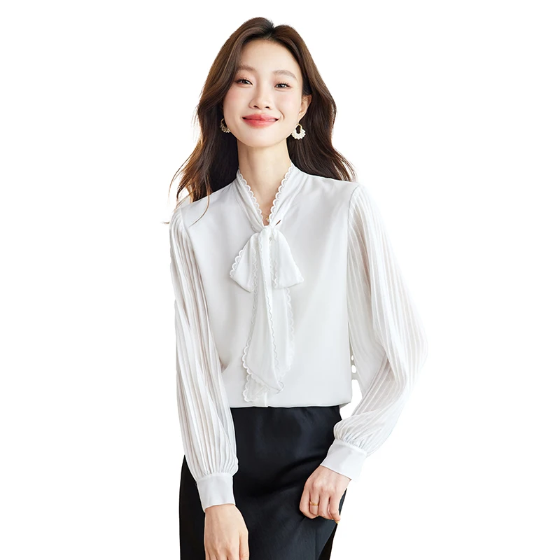 Elegant Bow Lace V-Neck White Shirts Women Chic Pleated Sleeve Korean Fashion Work Chiffon Blouses Office Ladies Tops
Elegant Bow Lace V-Neck White Shirts Women Chic Pleated Sleeve Korean Fashion Work Chiffon Blouses Office Ladies Tops