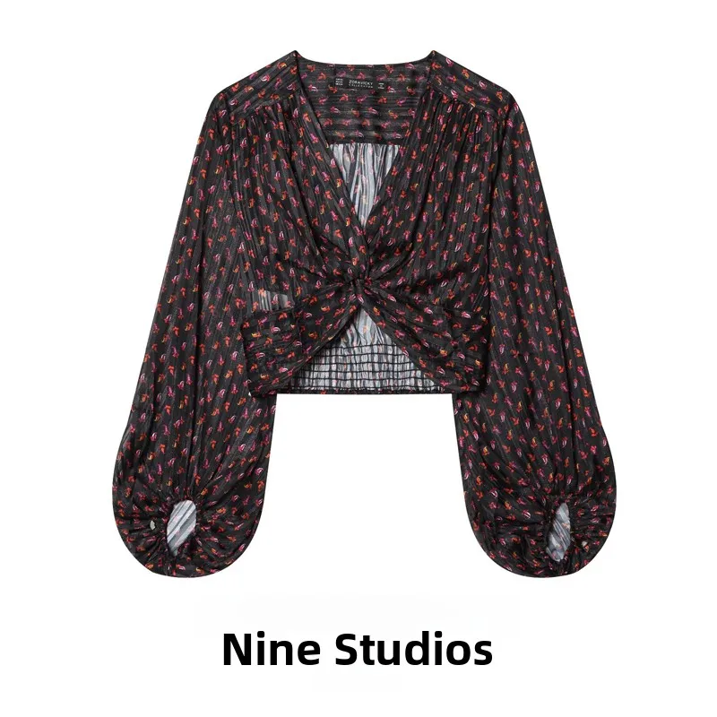 NINE ZAR Women's V-neck Bow Tie Short Elastic Print Long Sleeve Shirt Bubble Sleeve Sexy Polyester Lantern Sleeve Top
NINE ZAR Women's V-neck Bow Tie Short Elastic Print Long Sleeve Shirt Bubble Sleeve Sexy Polyester Lantern Sleeve Top