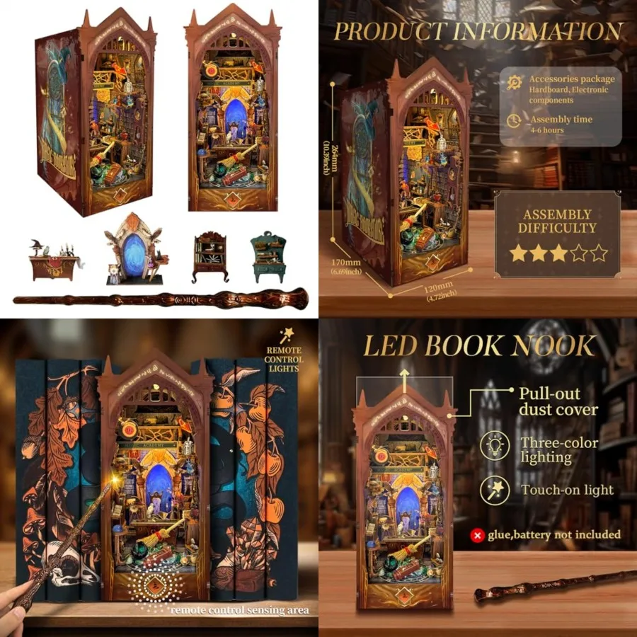 Magic Book Nook Kit with Remote Wand, 3D Wooden Puzzle, Dollhouse Miniature Booknook Kit Creative Bookend Bookshelf Decor for A
Magic Book Nook Kit with Remote Wand, 3D Wooden Puzzle, Dollhouse Miniature Booknook Kit Creative Bookend Bookshelf Decor for A